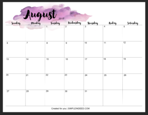 Watercolor Calendar August by simple indeed
