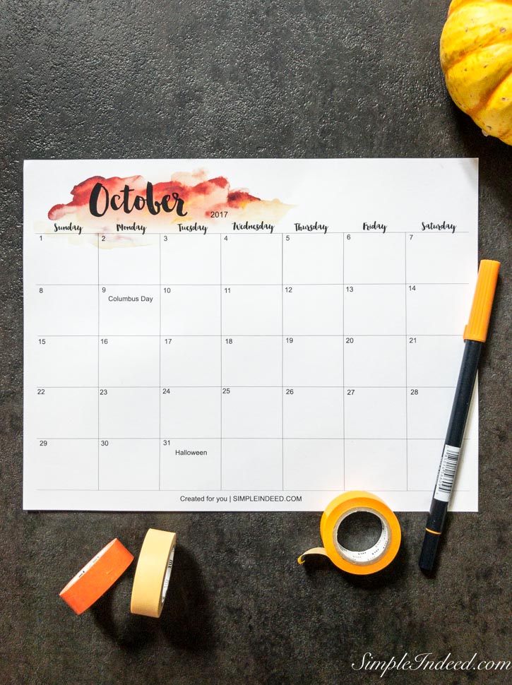 october watercolor calendar