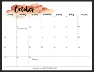 October watercolor calendar