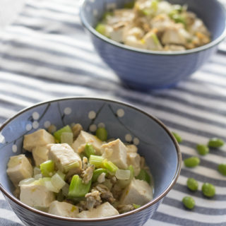 Tofu stew with miso clams edamame