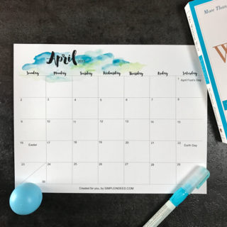 watercolor calendar April 2017