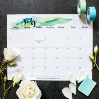 Watercolor Calendar July 2017