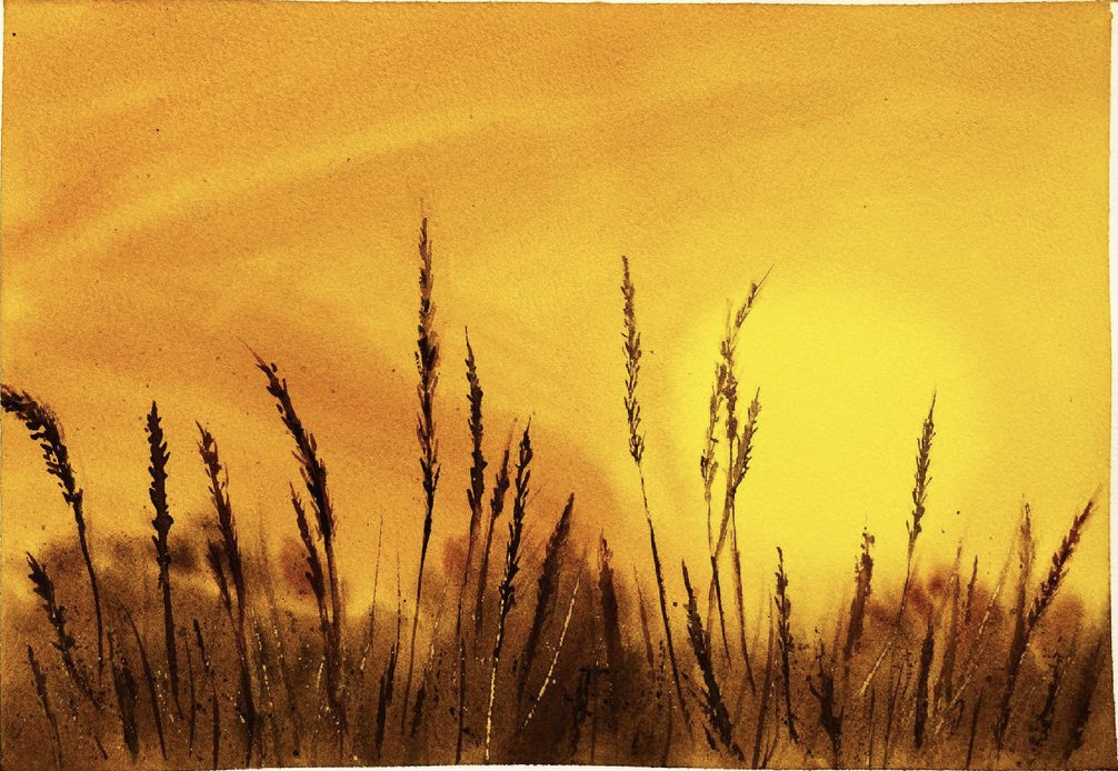 Sunset 9x12 original watercolor by Qi Han
