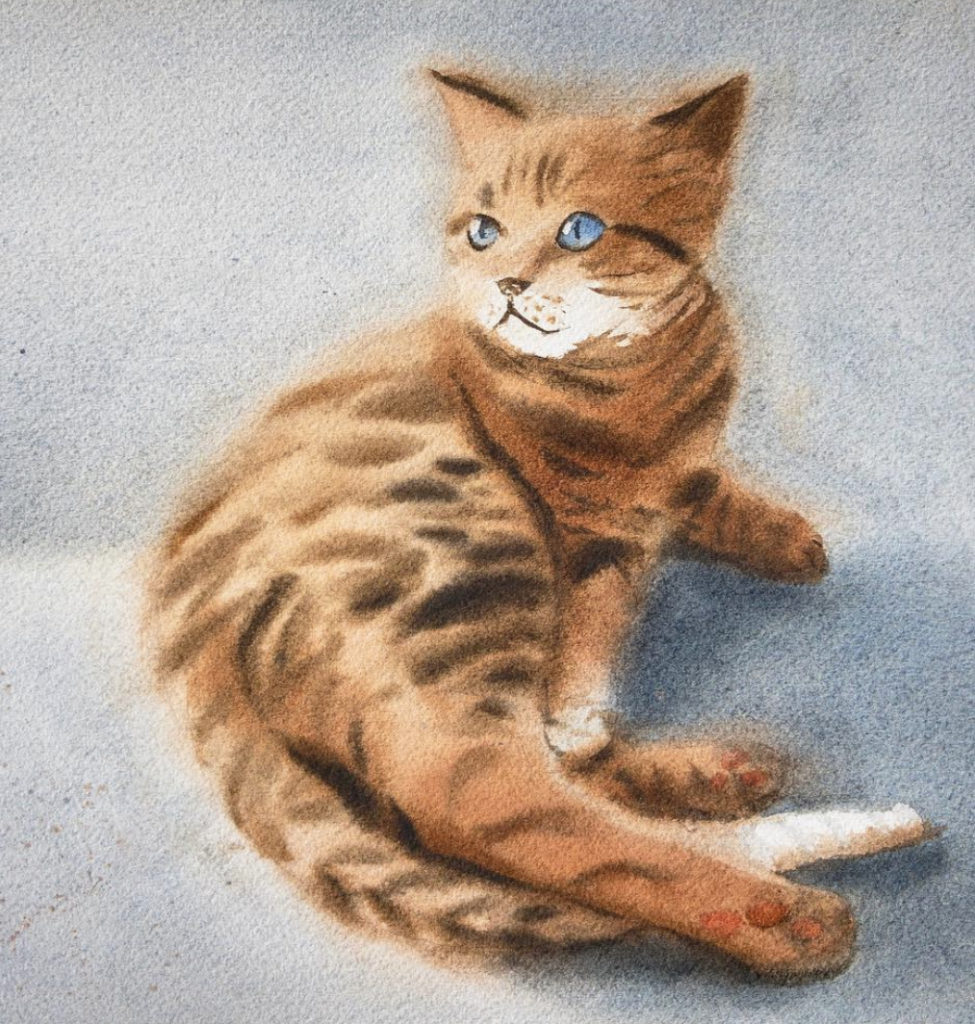watercolor pet portrait by Qi Han