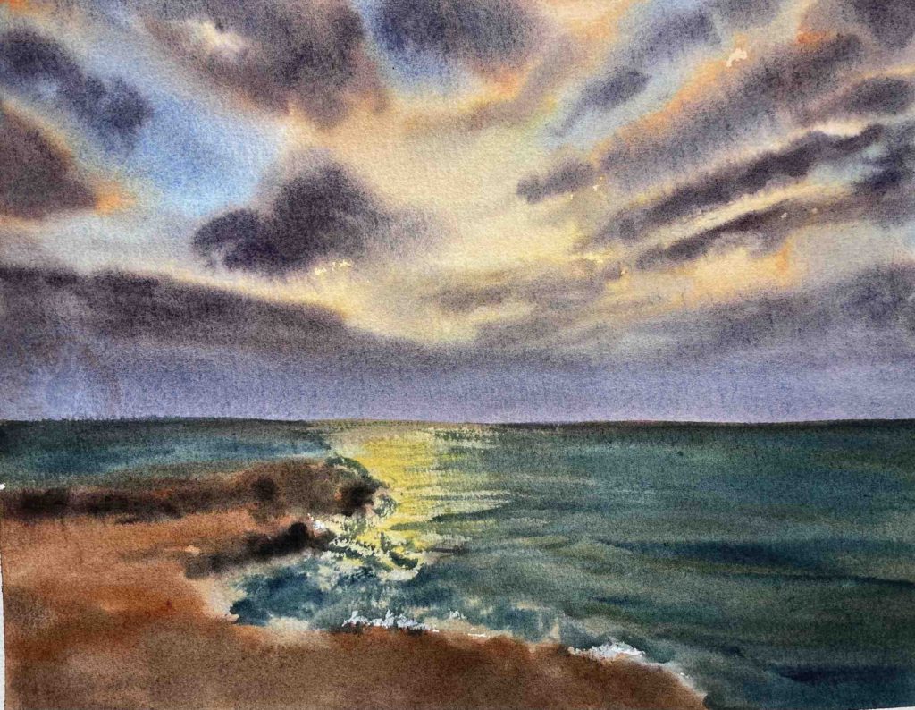 Dramatic-Watercolor Painting 9X12 by QI HAN