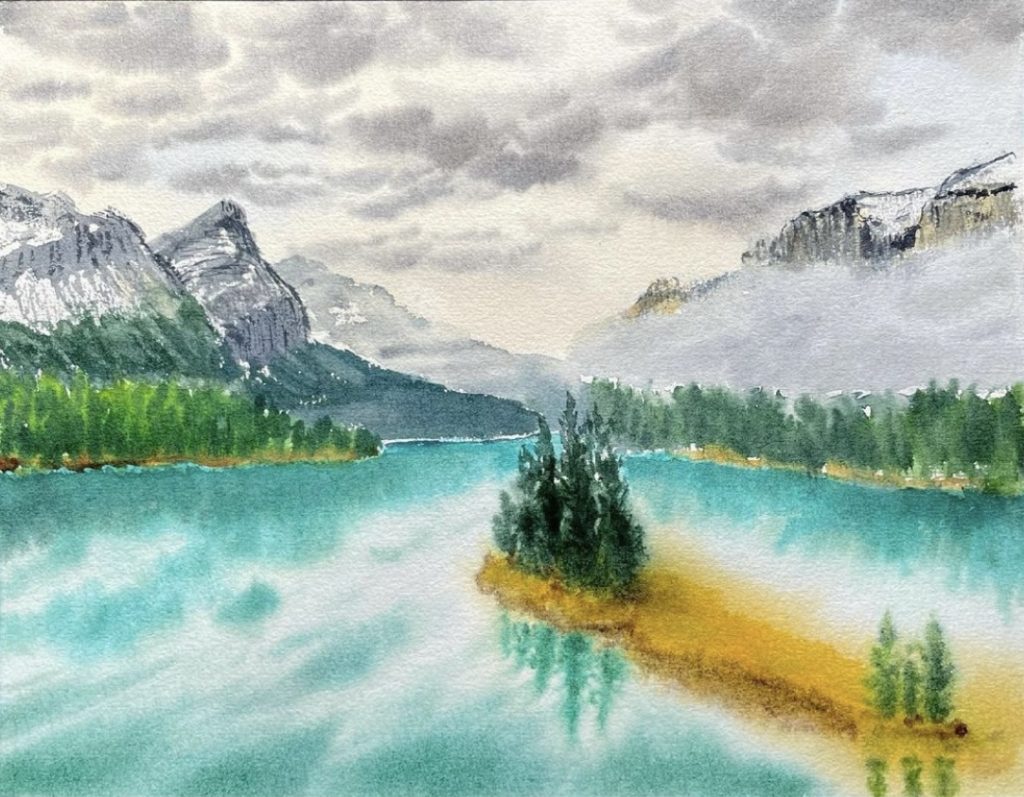 Emerald lake -Watercolor Painting 9X12 by QI HAN