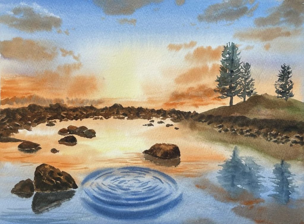 Ripple-Watercolor Painting 9X12 by QI HAN