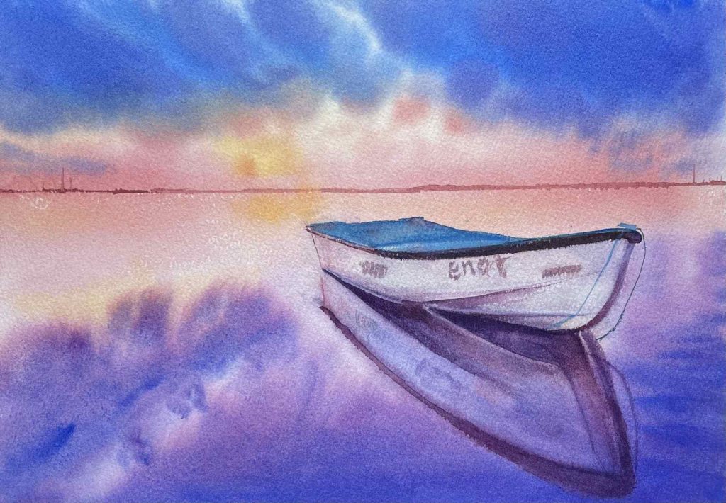 Tranquility -Watercolor Paint 9X12 by QI HAN